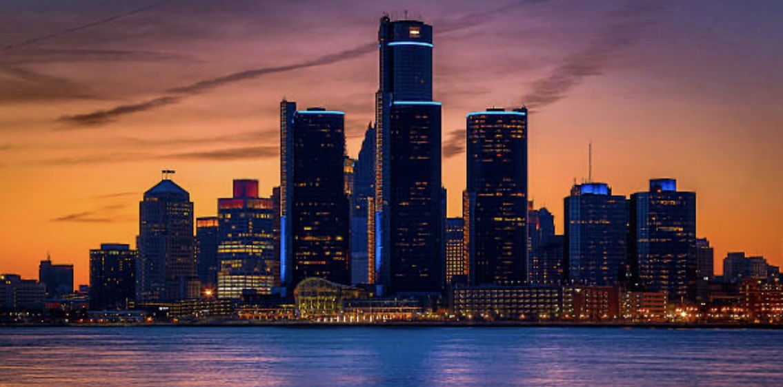Detroit skyline near ballpark